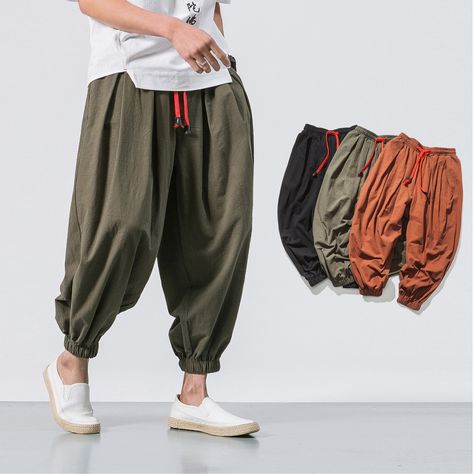 Men's Linen Pants You can search for this lisin on our website>9120771 SHOP NOW>www.ouku.com | Instagram Linen Harem Pants, Casual Linen Pants, Flying Squirrel, Streetwear Pants, Linen Casual, Man Men, Vintage Material, Baggy Pants, Loose Style