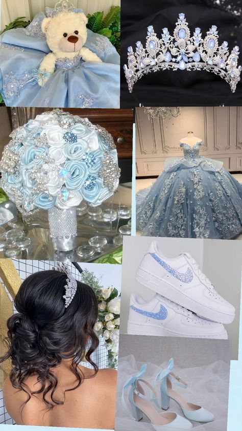 Light Blue Quinceanera Ideas, Sweet 16 Cinderella Theme, Blue Quinceanera Ideas, Cinderella Quinceanera Dress, Blue Quinceanera Theme, Quinceanera Blue, Light Blue Quinceanera Dresses, Baby Blue Quinceanera, Light Blue Quince