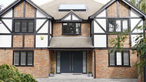 Mock Tudor House Renovation Benefits from Bespoke Timber Windows, Weybridge - Thames Valley Windows Mock Tudor House Exterior, Mock Tudor House, Anthracite Windows, Rehau Windows, Tudor House Exterior, Double Door Entrance, Victorian Windows, Outside Paint, British Architecture