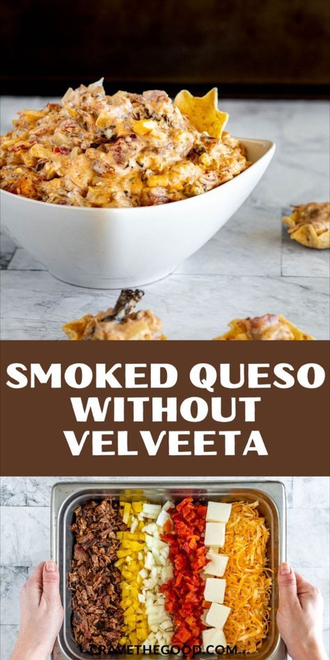 Indulge in this rich and creamy smoked queso recipe without Velveeta. Perfect for a Traeger, pellet grill, or any smoker, this dip will take your BBQ to the next level. The combination of smoky, spicy, and cheesy flavors makes it a crowd-pleaser that's perfect for any gathering. And the best part? It's all done on the grill, infusing the queso with that irresistible smoked flavor. So why wait? Start grilling and dipping today! Smoked Cheese Dip, Smoked Sides, Smoked Queso Dip, Grilling Meals, Smoked Queso, Smoked Dishes, Easy Smoker Recipes, Bee Birthday Cake, Smoked Whole Chicken