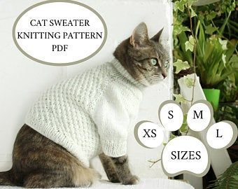 Cat With Sweater, Cat Sweater Knitting Pattern, Cat Sweater Pattern, Pet Crochet, Pet Clothes Patterns, Cat Knitting, Cat Clothing, Sweater Knitting Pattern, Grey Kitten