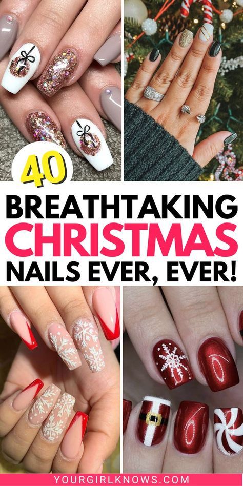 Sparkly Christmas Nails, Christmas Nail Designs Holiday, Nail Art Noel, Santa Nails, Christmas Simple, December Nails, Red Christmas Nails, Holiday Nail Designs, Christmas Nails Easy