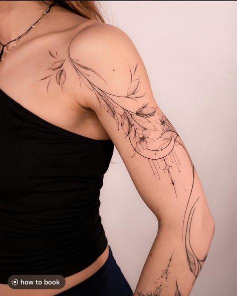 Ornamental Tattoo Sleeve Women, Back And Shoulder Tattoo, Women Arm Tattoos, Arm Shoulder Tattoo, Ornamental Tattoos, Whimsical Tattoos, Full Tattoo, Free Hand Tattoo, Full Arm Tattoos