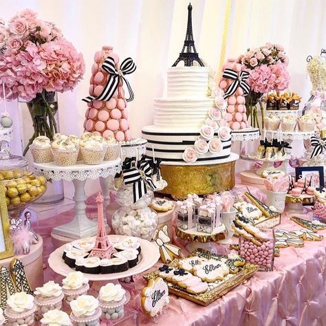 Parisian Dessert Table, Paris Theme Dessert Table, Paris Themed Party Ideas, Paris Birthday Party Ideas Decoration, Paris Decorations Party, French Dessert Table, Paris Dessert Table, Paris Tea Party, Parisian Tea Party