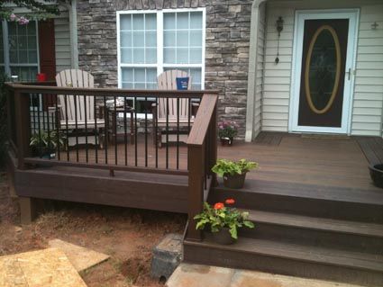 EXOVATIONS® Front Porch Addition Pictures - AFTER Photo Front Porch Ideas Uncovered, House With Front Deck, Front Deck Ideas, Front Porch Deck Ideas, Uncovered Front Porch, Front Decks, Mexican Meatloaf, Front Porch Remodel, Front Porch Deck