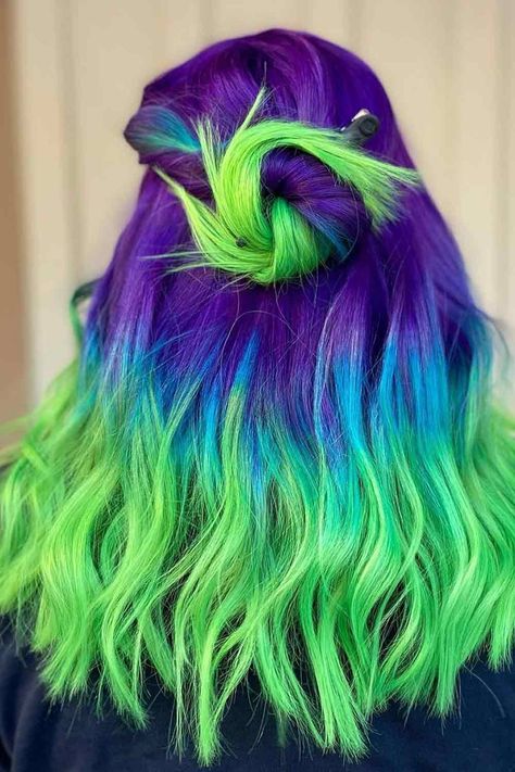 Vibrant And Pastel Mermaid Hair Color Ideas ★ Bright Mermaid Ombre Hair Purple And Blue Hair, Exotic Hair Color, Mermaid Hair Color, Rave Hair, Vivid Hair Color, Cute Hair Colors, Creative Hair Color, Hair Color Crazy, Bright Hair Colors