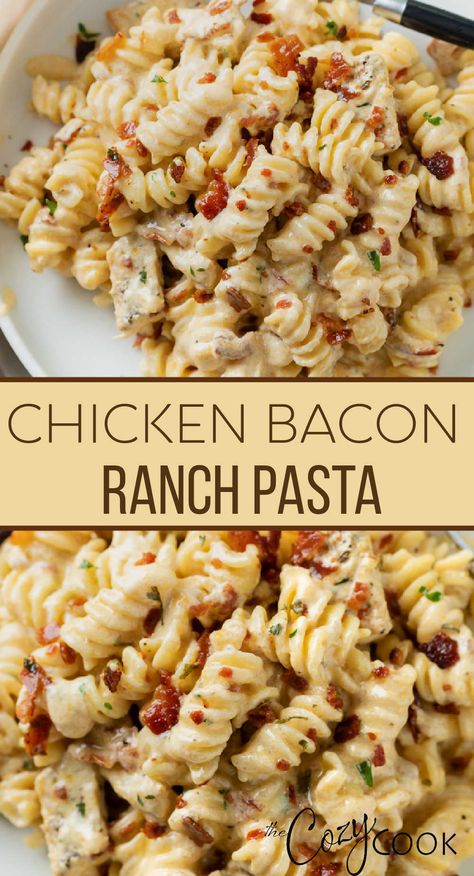 chicken bacon ranch pasta on a whit plate Chicken Bacon Recipes, Easy Pasta Dinner Recipes, Makanan Italia, Bacon Ranch Pasta, Chicken Bacon Ranch Pasta, Easy Pasta Dinner, Ranch Pasta, Dinner Recipes For Family, Pasta Dinner Recipes