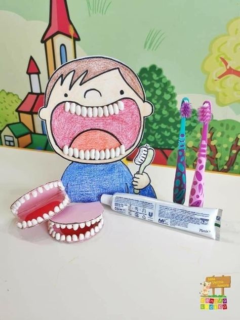 Dental Health Preschool Crafts, Dental Health Preschool, Hygiene Activities, Tooth Cartoon, Preschool Fine Motor Activities, Kids Dentist, Sikat Gigi, Dental Kids, Preschool Fine Motor