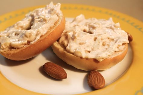 Almond Cream Cheese, Bagel Spread, Cream Cheese Spread Recipes, Cheese Spread Recipes, Flavored Cream Cheeses, Cream Cheese Spread, Bagel Cream Cheese, Honey Almonds, Cream Cheese Spreads