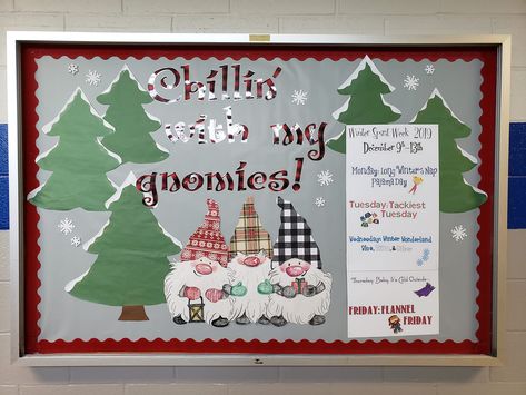 Christmas Board Ideas For Work, Gnome Christmas Bulletin Board, Gnome Christmas Bulletin Board Ideas, Gnome Bulletin Board Ideas, Gnome Bulletin Board, Daycare Bulletin Boards, Boarders For Bulletin Boards, Book Bulletin Board, Bulletin Board Tree