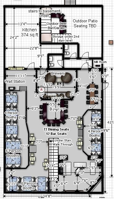 Brewpub Floor Plan Suggestions Brewpub Design, Pub Floor Plan, Winery Floor Plans, Restaurant Bar Floor Plan Design Layouts, Brewery Floor Plan, Brewery Building, Restaurant Floor Plan, Beer Spa, Beer Factory