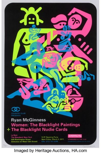 Post-War & Contemporary:Contemporary, Ryan McGinness (American, b. 1972). Women: The BlacklightPaintings (three exhibition posters), 2011. Screenprint withb... (Total: 3 Items) Ryan Mcginness, Exhibit Poster, Paintings Poster, Andy Warhol Museum, Blacklight Posters, Standard Hotel, Pop Art Movement, Saatchi Gallery, Royal Academy Of Arts