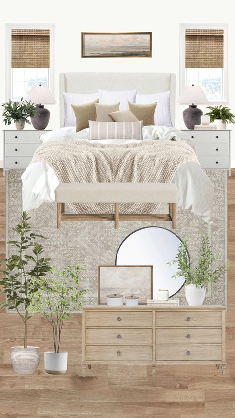 Modern Timeless Bedroom, Bedroom Cream Furniture, Traditional Transitional Bedroom, How To Match Bedroom Furniture, Mix Furniture Styles Bedroom, Guest Bedroom Mood Board, Mix Bedroom Furniture Ideas, Mixed Bedroom Furniture Ideas, Cozy Transitional Bedroom