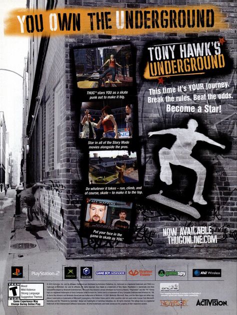 Tony Hawk Underground, 2000s Posters, 90s Games, 90s Video Games, Games Poster, Video Game Magazines, Game Ads, Retro Games Poster, Spin Magazine