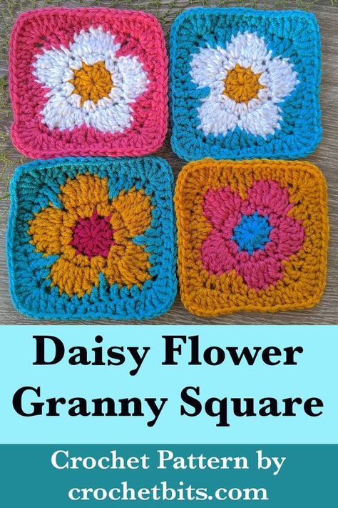 Learn how to crochet a daisy flower granny square by following this step-by-step tutorial. #dasiygrannysquare #flowergrannysquare #crochetflowersquare #crochetpattern #crochet #howtocrochet#crochetgrannysquare #grannysquare #crochetsquare #crochetgranny Daisy Flower Granny Square, Crochet Flower Granny Square Pattern, Granny Square Pattern Free, A Daisy Flower, Crochet Flower Squares, Flower Granny Square, Granny Square Crochet Patterns Free, Crochet Daisy, Top Ideas