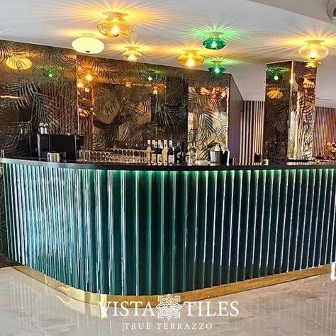 Bar Front Green Ceramic Corrugated Tile , Concave Ceramic Tradition,handmade Tile, Bar Front Tile,shaped Tiles 9X20 Cm Sample Tile - Etsy Ireland Shaped Tiles, Bar Tile, Hotel Lobbies, Green Bar, Bar Fronts, Handmade Tile, Bar Interior, Lounge Design, Decorative Tiles