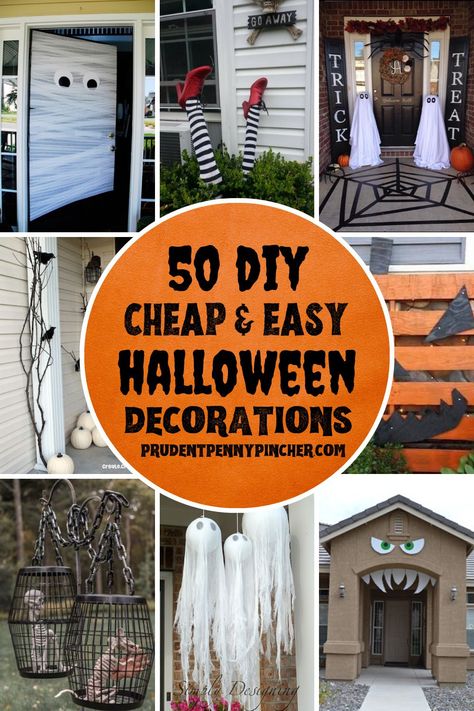 Give your yard a spooktacular makeover for halloween on a budget with these cheap and easy DIY halloween decorations. From  cute halloween decorations for the porch to scary yard halloween decor ideas, there are plenty of outdoor halloween decorations to choose from. Cheap Easy Halloween Decorations, Halloween Kostüm Baby, Easy Outdoor Halloween Decorations, Cheap Halloween Diy, Outside Halloween Decorations, Fall Diys, Glam Halloween, Halloween Mode, Cheap Halloween Decorations