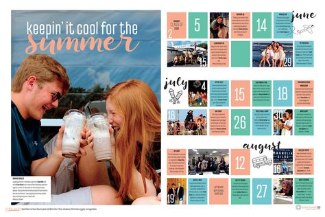 Summer Yearbook Spread, Summer Spreads Yearbook, Spring Yearbook Spreads, Newspaper Design Inspiration, Specialty Yearbook Spreads, Award Winning Yearbook Spreads, Yearbook Sports Spreads Layout, Yearbook Design Layout, Media Magazine