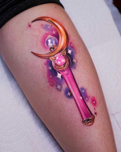 sailor moon tattoo moon stick Scepter Tattoo, Sailor Moon Wands, Photos Tattoo, Stick Tattoo, Wand Tattoo, Tattoos Infinity, Sailor Moon Tattoo, Japanese Dragon Tattoos, Witch Tattoo