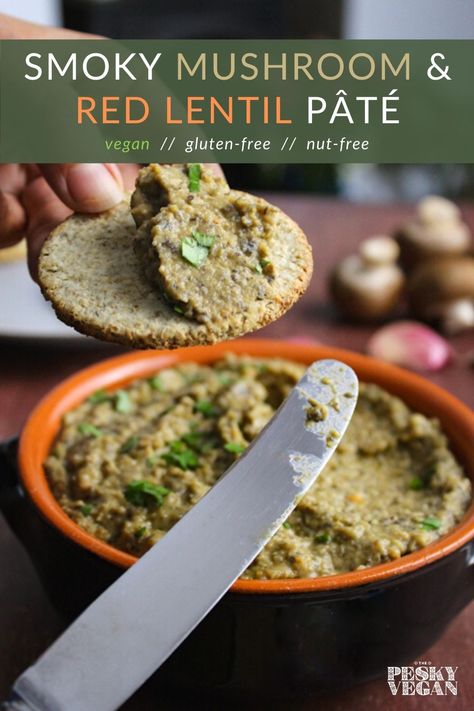 Vegan Pate, Vegan Appetizers Recipes, Vegan Spread, Vegan Starters, Pate Recipes, Vegan Mushroom, Red Lentils, Vegan Meal Plans, Vegan Appetizers