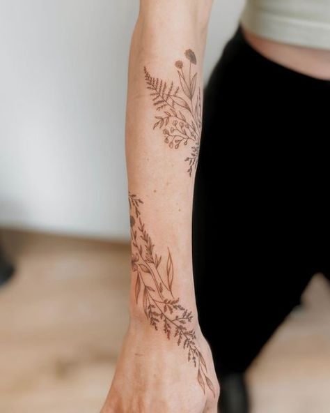 White Ink Tattoos Healed, Arm Wrap Tattoo, Wrap Around Wrist Tattoos, Lower Arm Tattoos, Around Arm Tattoo, Wrap Around Tattoo, Hippie Tattoo, Wrap Tattoo, M Tattoos