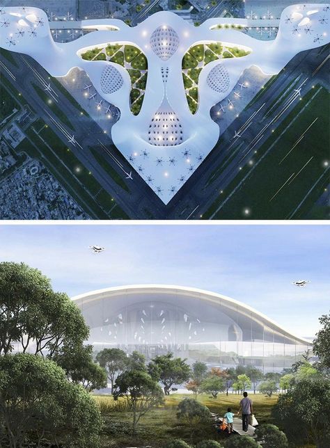 Futuristic Airport Concept, Airport Concept Architecture, Futuristic Airport Design, Future Building Concept, Airport Design Concept, Concept Airport, Future Airport, Futuristic Airport, Airport Concept