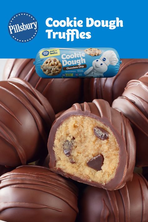 Only three ingredients and infinitely delicious—truffles made from Pillsbury’s safe to eat raw dough. Yum. Pillsbury Cookie Dough Truffles No Bake, Pillsbury Cookie Dough Truffles, Cookie Dough Truffles No Bake, Recipe With Cookie Dough, Eating Cookie, Cookie Dough Recipe, Cookie Dough Truffles, Cookie Dough Bites, Tasty Baking