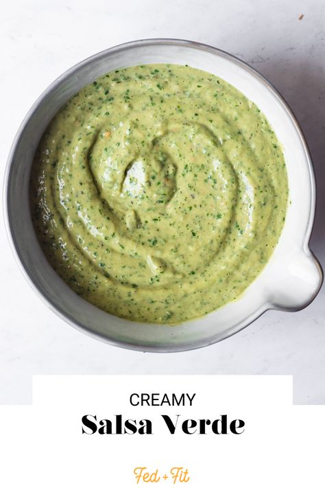 Avocado Salsa Verde Recipe, Avocado Salsa Verde, Creamy Salsa Verde, Chicken Scampi Recipe, Diy Condiments, Recipes Meal Prep, Creamy Salsa, Pork Roast In Oven, Fed And Fit