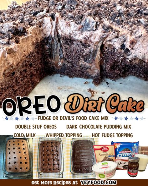 Essen, Oreo Dream Dessert, Oreo Dirt Pudding Cake, Brownie Dirt Cake, Oreo Dirt Cake Recipe Easy, Dirt Cake Birthday, Christmas Dirt Cake, Dirt Poke Cake, Easy Oreo Dirt Cake