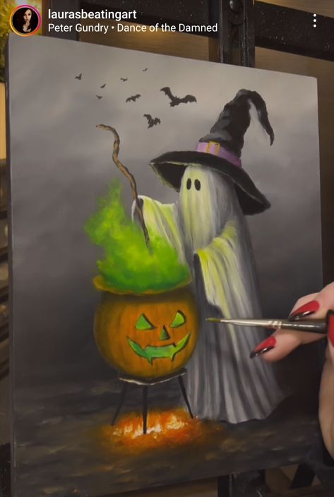 Halloween Fun Paintings, Diy Canvas Art Painting Easy Halloween, Colored Pencil Halloween Drawings, Step By Step Ghost Painting, Spooky Halloween Pictures Art, Halloween Ghost Painting Ideas, Easy Fall Landscape Painting, Cabin In The Woods Painting Easy, Spooky Sip And Paint Ideas