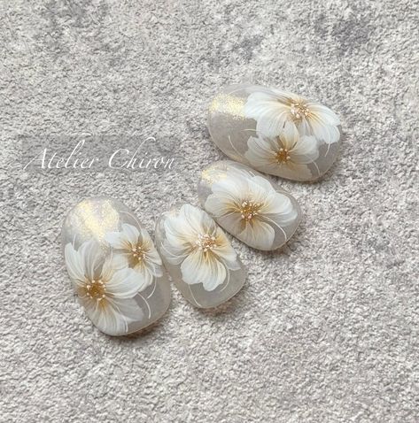 Weding Nails, Nail Flower, Japan Nail, Japanese Nail, Asian Nails, Japanese Nail Art, Sweater Nails, Work Nails, Floral Nail Art