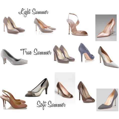 "Summer Nude Shoes" by christinems on Polyvore Summer Skin Tone, 12 Blueprints, Cool Summer Palette, Soft Summer Palette, Soft Summer Color Palette, Soft Summer Colors, True Summer, Summer Soft, Summer Color Palette