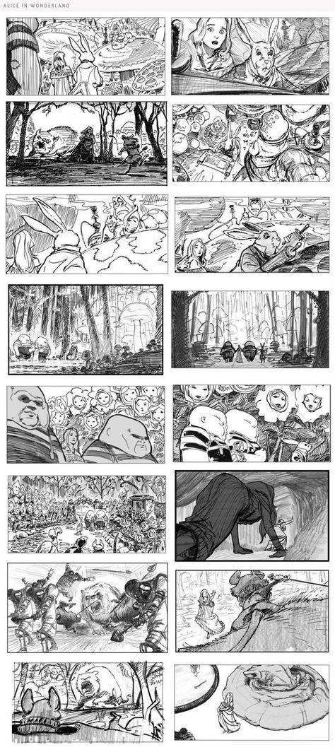 Alice in Wonderland: Design Storyboard, Storyboard Film, Gaming Event, Storyboard Examples, Storyboard Drawing, Storyboard Ideas, Comic Book Layout, Character Drawings, Storyboard Illustration