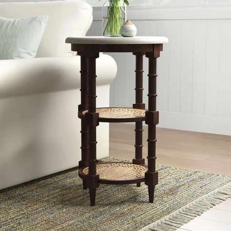 Sand & Stable Fryman End Table & Reviews | Wayfair Southern Living Rooms, Classic Side Table, Marble End Table, Unique End Tables, Marble Top End Tables, Cane Webbing, Marble End Tables, End Table With Storage, Round End Table