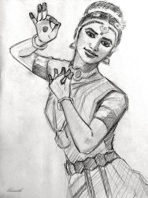 Bharatanatyam Sketch, Barathanatiyam Pose Drawing, Bharatnatyam Sketch, Bharatanatyam Poses Sketches, Bharatanatyam Drawing, Bharatnatyam Drawing, Sketch Dancing, Indian Sketches, Dancer Sketch