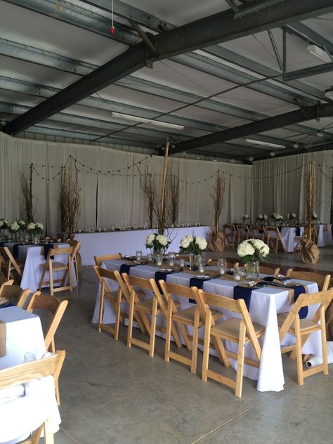 The simplest of spaces can turn into a dazzling party space. Believe it or not we turned this garage into a magnificent wedding reception! Garage Wedding Decorations, Garage Turned Event Space, Garage Reception Ideas, Garage Wedding Ideas, Wedding Reception In Garage, Carport Wedding Reception, Wedding In Garage, Garage Reception Wedding, Metal Shop Wedding Reception