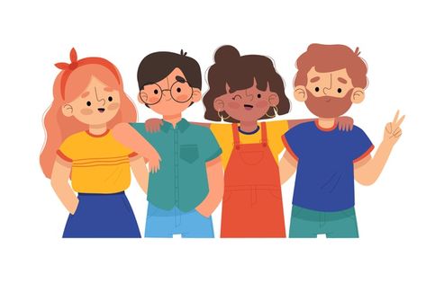 Four Friends Illustration, Many People Illustration, Group Of Friends Illustration, Friend Group Illustration, Two People Drawing, Friend Group Drawing, Best Friend Illustration, Illustration Friends, Friends Vector