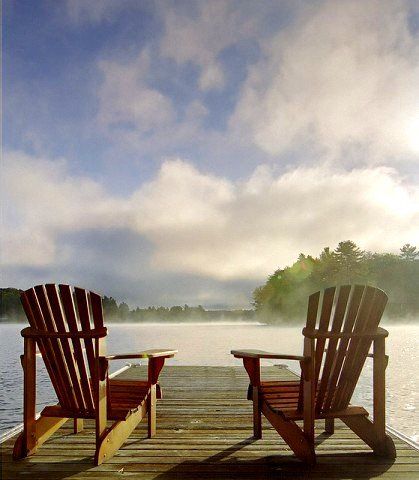 Lake House Dock, Adirondak Chairs, Muskoka Chairs, Muskoka Chair, Chair Drawing, River Cabin, Lake Front, Seascape Photography, Adirondack Mountains