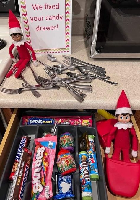 First Day Elf On The Shelf Ideas Kids, Teen Elf Ideas, Elf Brings Gifts, Elf Return Ideas Funny, Elf On The Shelf School Bus Ideas, Elf On The Shelf Brings Gifts, Elf On The Shelf Big Kids, Elf Mates Ideas, Elf On The Shelf Arrivals