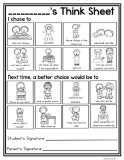 Visual think sheet for students to reflect on behavior in a pre-k kindergarten classroom. Great reflection for students, documentation and communication for parents. Behavior Visuals, Behavior Reflection Sheet, Kindergarten Behavior, Preschool Behavior, Think Sheets, Think Sheet, Behavior Reflection, Kindergarten Classroom Management, Behavior Plans