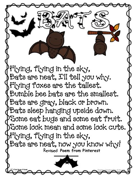 Montessori, Bat Songs Preschool, Bats Theme Preschool, Bats Preschool, Bat Poems, Autumn Songs, Spider Song, Silly Poems, Halloween Lesson Plans