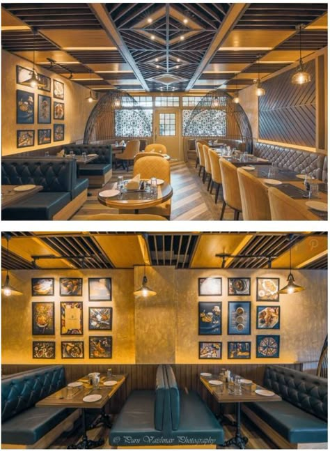 Restaurant Design with beautiful wooden ceiling Pop Design For Restaurant, Resturant Ideas Design Interiors Indian, Restruant Designs Interior, Celing Roof Design For Restaurant, Restaurant Themes Interior, Trendy Restaurant Design Inspiration, Ceiling Restaurant Design, Cafe Ceiling Ideas, Wooden Restaurant Design