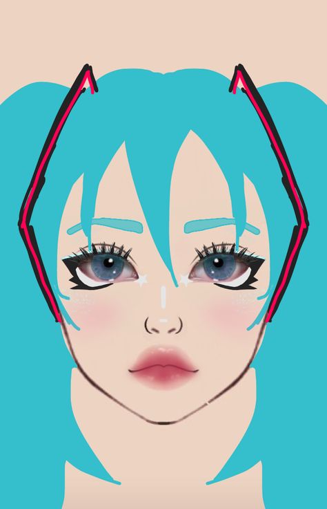 Miku Eyes Tutorial, Miku Makeup Tutorials, Hatsune Miku Cosplay Makeup, Miku Cosplay Makeup, Hatsune Miku Makeup, Cosplay Makeup Looks, Miku Makeup, Makeup For Cosplay, Cosplay Makeup Ideas