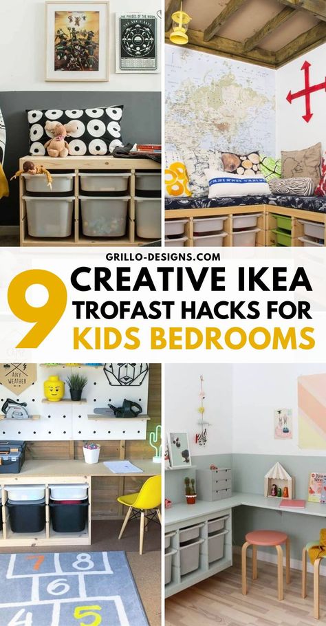 Ikea Trofast Playroom Ideas, Ikea Toy Room Storage, Storage Toys Ideas, Toy Storage Kids Bedroom, Ikea Hacks Toy Storage, Kid Room Storage Ideas, Ikea Toddler Room Boy, Boy Bedroom Storage Ideas, Ikea Desk Kids Room