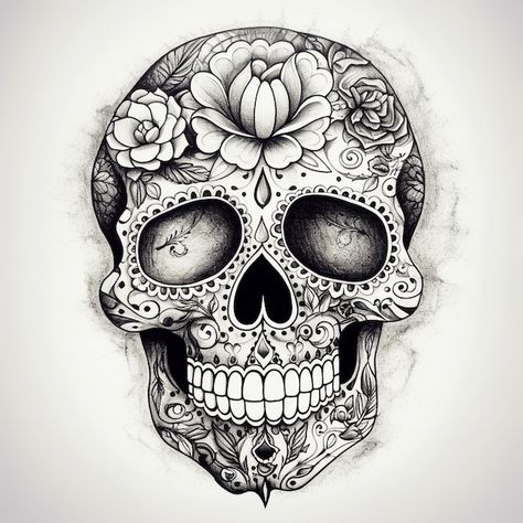 Photo sugar skull sketch | Premium Photo #Freepik #photo #skull-flower Headdress Tattoo, Sugar Skull Tattoo, Harry Tattoos, Sugar Skull Artwork, Skull Sketch, Skull Designs, Skull Coloring Pages, Skull Flower, Sugar Skull Tattoos