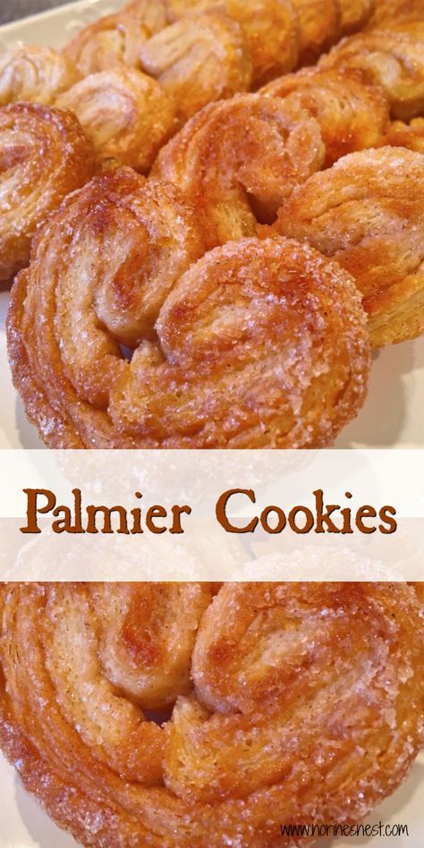 Cinnamon Palmiers Recipe, Unique Pastry Recipes, Puff Pastry Elephant Ears Recipe, Valentine Palmiers, Palmiers Recipe Puff Pastries, Palmiers Cookies, Cinnamon Palmiers, Krumkake Recipe, Puff Pastry Chocolate