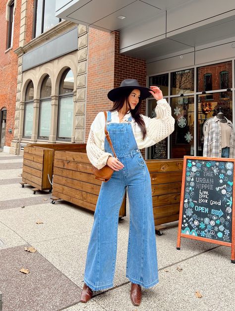 Throwback Denim Wide Leg Overalls - Large / Denim Wide Leg Overalls Outfit, Fall Overall Outfits, Overall Outfits Fall, Colored Overalls, Overalls Outfit Winter, Farm Outfits, Wide Leg Jumpsuit Outfit, Teaching Fits, Cute Overall Outfits