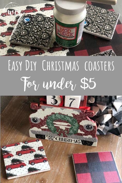 Diy Christmas Coasters, Diy Christmas Projects, Christmas Crafts To Sell, Christmas Gifts For Teen Girls, Easy Diy Christmas Gifts, Coaster Crafts, Christmas Crafts For Adults, Dollar Tree Christmas, Christmas Coasters