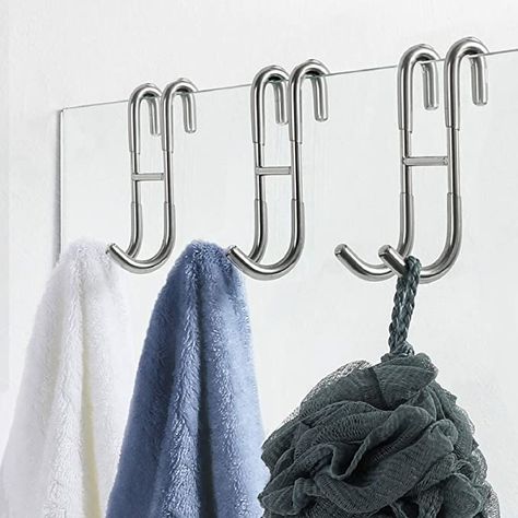 Simtive Shower Door Hooks (3-Pack), Over Door Hooks for Bathroom Frameless Glass Shower Door, Towel Hooks, Shower Squeegee Hooks : Amazon.ca: Everything Else Door Towel Hooks, Over Door Hooks, Glass Shower Wall, Shower Squeegee, Hooks For Bathroom, Glass Shower Doors Frameless, Glass Shower Door, Robe Hooks, Steel Racks