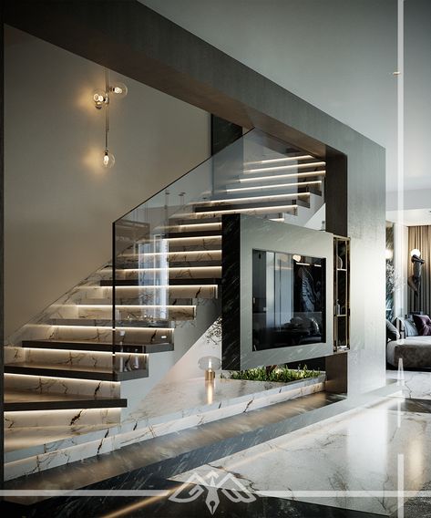 Steps Design Interior Stairs, Staircase In Living Room, Luxury Stairs, Staircase Interior Design, Luxury Staircase, Loft House Design, Staircase Design Modern, Stairs Design Interior, Stairs In Living Room